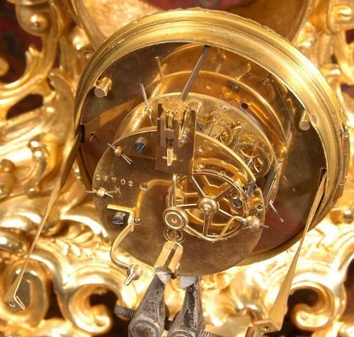 fig 4. *** SOLD *** Very Large Japy Freres Gilt Brass Rococo Clock Set, French - Circa 1880.